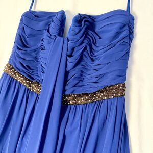 1015 Size 14 Bari Jay royal blue formal dress beaded belt unique sweetheart neck